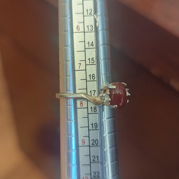 Dainty Carnelian 14K Gold 2 Diamond Ring GE ESPO Estate Size 7.75 Vintage - Picture 3 of 7